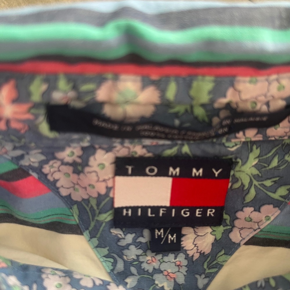 Vintage Tommy Hilfiger Mens Medium Striped Button Down Shirt Crest Bin F-16 - Picture 3 of 5